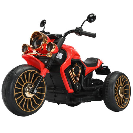 Tricicleta Electrica pentru Copii, Cyrax, cu 2 Acumulatoare 380*2, 6V 4.5, Telecomanda, Bluetooth, Sistem Anti-Rasturnare, Sistem de Lumini si Sunet, 6-8 Ani, 93 x 48 x 63 cm, Rosu Negru