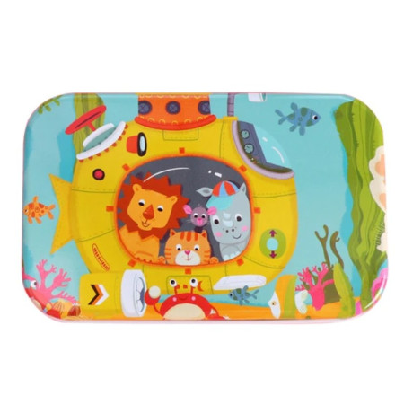 Puzzle 60 de Piese din Lemn in Cutie Metalica, Cyrax, Model Submarin, Educativ, Dezvoltare Abilitati Cognitive, pentru Prescolari, 22.5x13.5 cm, Multicolor