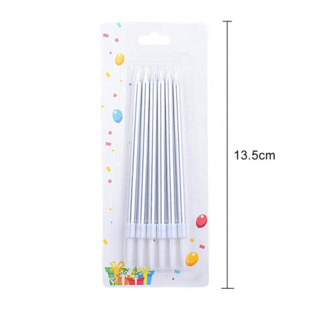 Set 6 Lumanari de Tort, Cyrax, din Parafina, 11 x 0.4 cm, Lucioase, Argintiu