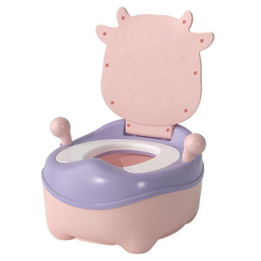 Olita pentru Copii, Cyrax, +1an, Portabila, Model Vacuta, cu Capac, Prietenoasa, Non-Toxic, Compartiment Detasabil, cu Manere, cu 4 Picioare, Usor de Curatat, Roz