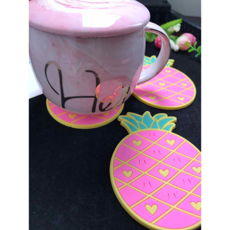 Suport pentru Pahar, Cyrax, Model Ananas, din PVC, 12 x 9 cm, Rezistent la Caldura, Roz