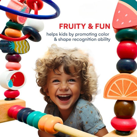 Jucarie din Lemn Montessori, Cyrax, Labirint Motricitate cu Abac si Animalute, Rollercoaster pentru Copii, Educativ, Dezvoltarea Abilitatilor Motorii, Numaratoare, 22x17x15 cm, Multicolor