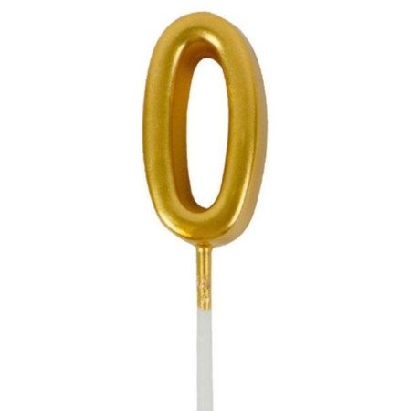 Lumanare de Tort, Cyrax, Model Cifra 0, Party, 4.5 x 2.5 cm, din Parafina, Auriu