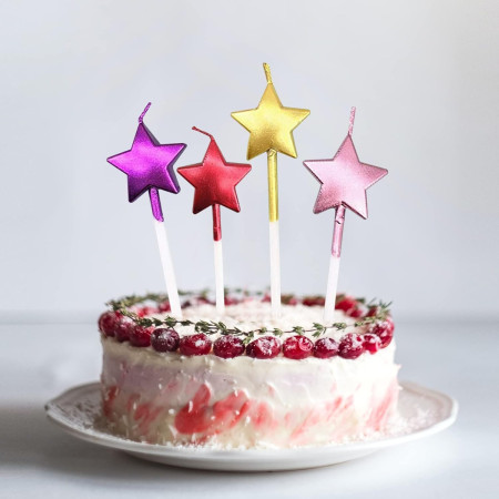 Lumanare de Tort, Cyrax, Model Steluta, Party, 8.5 x 3.2 cm, Roz Auriu