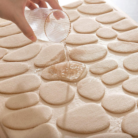 Covoras pentru Baie Antiderapant,  Uscare Rapida, Model 3D Piatra, 40x60 cm, Bej