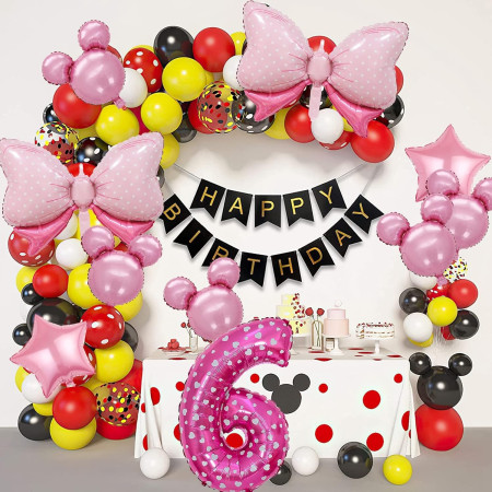 Balon din Folie Metalizata Cyrax, Figurina Cifra, Imprimeu Inimi, Tema Aniversare 80 cm, Ambalaj Individual, Pai inclus, Umflare cu Aer sau Heliu, Roz, Cifra 6