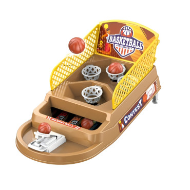 Joc de Masa Mini Baschet Interactiv pentru Copii, Cyrax, 4 Cosuri, 3 Mingi Incluse, 23.5x11.5x14 cm, Maro