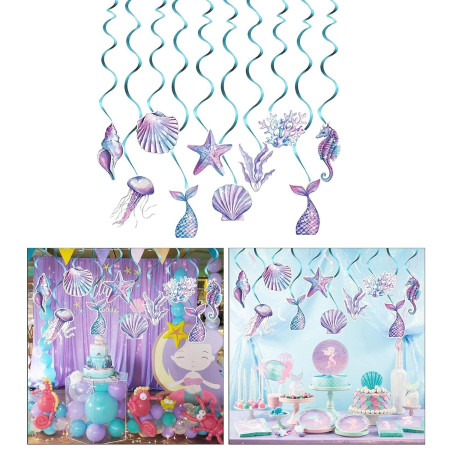 Set 8 Decoratiuni pentru Petrecere Sirena, Cyrax, Colectia Mermaid, Panglici Incluse, Multicolor