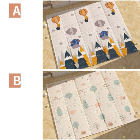 Covoras pentru Copii, Cyrax, cu 2 Fete, Model Padure/Elefanti, din XPE+PE, Impermeabil, Antiderapant, Protectie Termica, +3 Luni, Pliabil, 150 x 200 x 1.5 cm, Multicolor