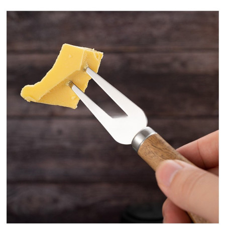 Set 4 cutite pentru branza Cyrax, din otel inoxidabil, maner din lemn de salcam, pentru branza sau unt, 15 x 6.3 x 3 cm, argintiu