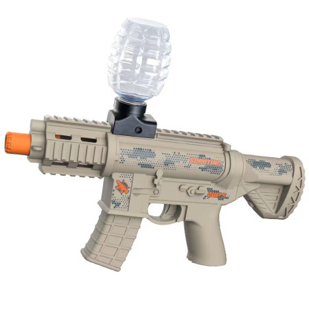 Mitraliera de jucarie electrica Cyrax cu bile de hidrogen de gel, gun bluster, tragere in rafala, varsta peste 6 ani, 2 in 1 bile si ventuze, ochelari de protectie,  5000 de bile incluse, cablu de incarcare, 27x31.5 cm, Mp9, crem