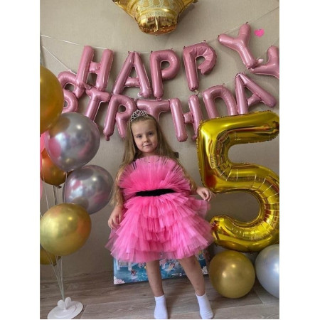 Balon din Folie Metalizata Cyrax, Figurina Cifra, Tema Aniversare 40 cm, Ambalaj Individual, Pai inclus, Umflare cu Aer sau Heliu, Auriu, Cifra 5