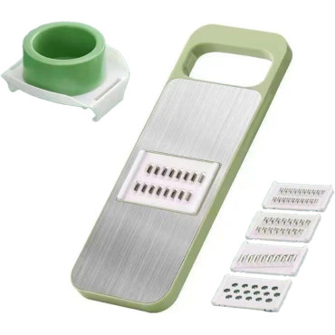 Set Multifunctional din 7 Piese, Cyrax, pentru Taierea si Maruntirea Legumelor, Uz Casnic,din Otel Inoxidabil, Gri-Verde