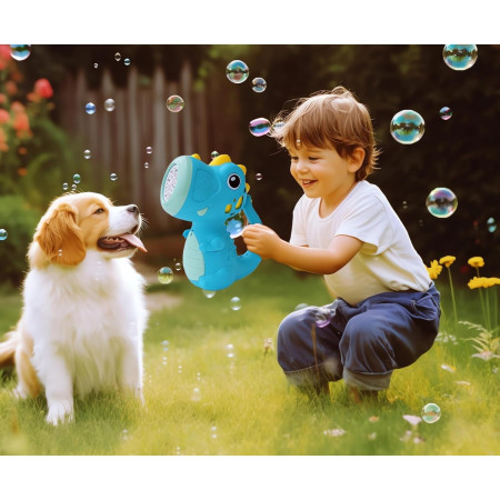 Jucarie Interactiva pentru Baloane de Sapun, Cyrax, Sunete si Lumini, Model Dinozaur, cu 8 Orificii, 17.1 x 10.4 x 21.5 cm, Albastru