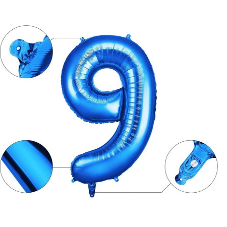 Balon din Folie Cyrax, Cifra 9, 81 cm, Pentru Aer sau Heliu, Bulk, Albastru