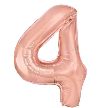 Balon din Folie Metalizata Cyrax, Figurina Cifra, Tema Aniversare 100 cm, Ambalaj Individual, Pai inclus, Umflare cu Aer sau Heliu, Coral, Rose, Cifra 4