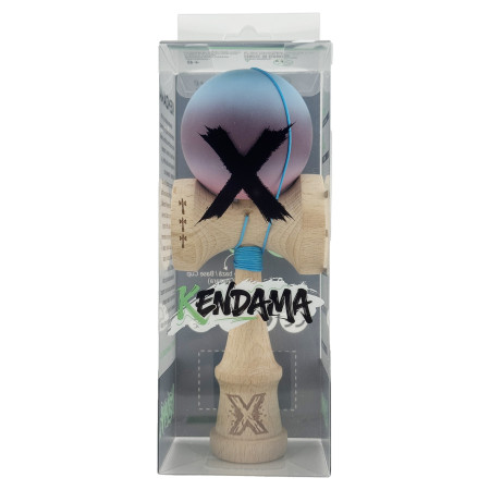 Kendama X Originala, Profesionala, Cyrax, Big Cups V2, Rubber Grip cu Cupe Mari, Rulment Metalic cu Ata 55 cm, Gradient Albastru/Mov/Roz