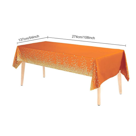 Fata de Masa, Cyrax, din PEVA, Imprimeu Buline Aurii, 137 x 274 cm, Impermeabila, Fara Pete, Curatare Rapida, Portocaliu
