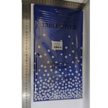 Fata de Masa, Cyrax, din PEVA, Imprimeu Buline Argintii, 137 x 274 cm, Impermeabila, Fara Pete, Curatare Rapida, Albastru Inchis