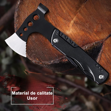 Kit supravietuire multifunctional 16 in 1  Instrumente profesionale, Agatatoare ghiozdan, pentru Camping, Drumetii, Aventuri in aer liber, borseta inclusa, negru