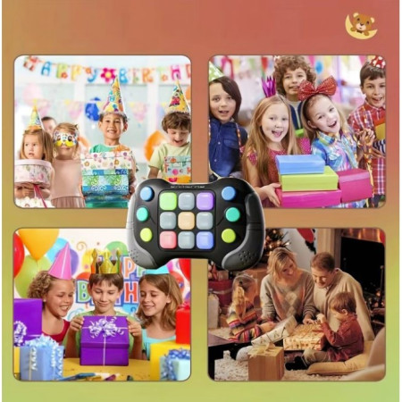 Jucarie Interactiva Cyrax, Tip Consola Pop It, 6 butoane functionale, 5 Moduri de Joc, 600 Niveluri, +3 ani, Gri/Negru