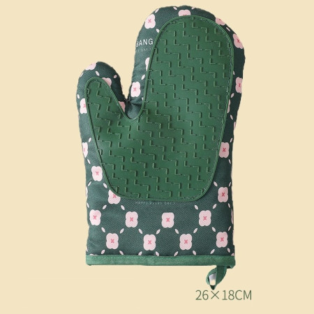 Set 2 manusi cuptor Cyrax, manusa de bucatarie,  rezistenta 330 grade, textil si cauciuc, 26.5x18 cm, verde