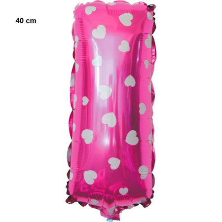 Balon Folie Metalizata Litera I, Cyrax, 40 cm, Cu Imprimeu Inimioare, Umflati cu Heliu sau Aer, Ambalaj Individual, Pai inclus, Roz