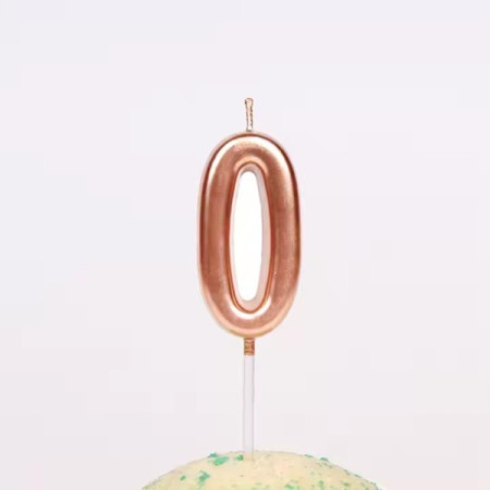 Lumanare de Tort, Cyrax, Model Cifra 0, Party, 4.5 x 2.5 cm, din Parafina, Rose Gold