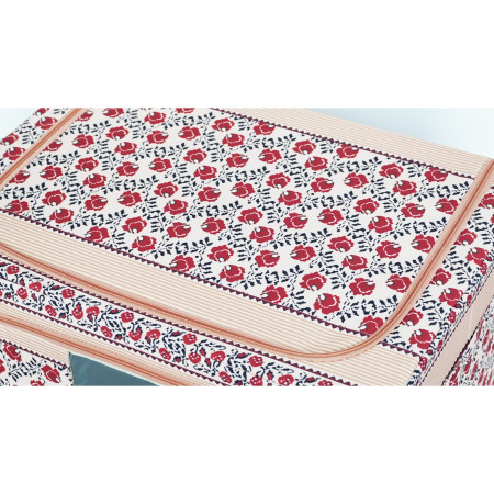 Cutie de Depozitare Pliabila, 100 L din Bumbac si In, 60X42X40 cm, Fereastra Frontala, 2 Usi de Acces cu Fermoar Bidirectional, Cadru Metalic, Suport Baza Stabil din Plastic, Motiv Traditional Model 4