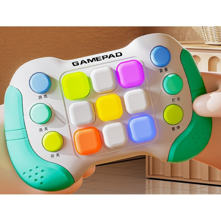 Jucarie Interactiva Cyrax, Tip Consola Pop It, 6 butoane functionale, 5 Moduri de Joc, 600 Niveluri, + 3 ani, Verde/Gri