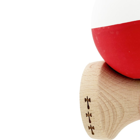 Kendama X Originala, Profesionala, Cyrax, Big Cups V2, Rubber Grip cu Cupe Mari, Rulment Metalic cu Ata 55 cm, Alb/Rosu