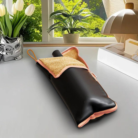 Husa Depozitare Umbrela,  Impermeabila, Interior Microfibra, cu Fermoar, 28 x 12 cm, Negru/Portocaliu