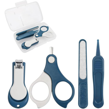 Set 4in1 de Ingrijire Unghii pentru Bebelusi, Cyrax, Cutie de Depozitare Transparenta, 0-6 Ani, 13.6x8x2 cm, Albastru Marin