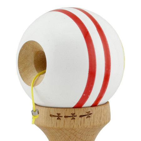 Kendama X CHICANOS Originala, Profesionala, Cyrax, Big Cups V2, Super Sticky cu Cupe Mari, Rulment Metalic, din lemn 18 cm, Ata 55 cm, Auriu/Alb