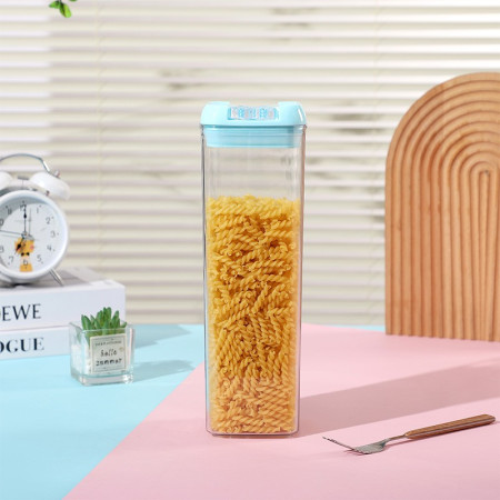 Cutie de Depozitare Alimente, Cyrax, 1.9L, Capac Albastru, din PP+PET, Inchidere Ermetica, 10 x 10 x 30.5 cm, Transparent