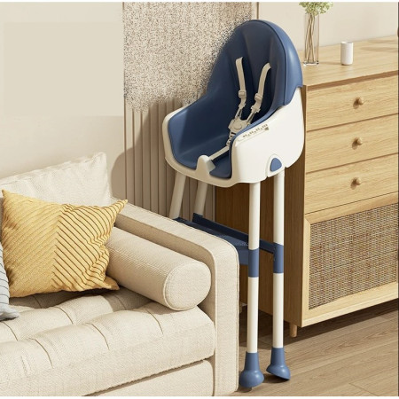 Scaun de Masa pentru Bebelusi si Copii, Cyrax, cu Roti, Telescopic, Pliabil, Masuta Reglabila, Suport Picioare, Scaun cu Invelis Piele Artificiala, Centura Siguranta, Spatiu Depozitare, 97x73x65 cm, Albastru