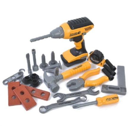 Set Scule de Jucarie pentru Copii, Cyrax, Ghiozdan cu Bormasina si Accesorii Incluse, 28 Piese, Material Plastic Durabil, Interactiv, +3 Ani, 30.5x25x11 cm, Negru/Portocaliu