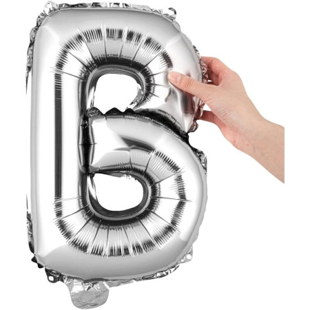 Balon Folie Metalizata Litera B, Cyrax, 80 cm, Umflati cu Heliu sau Aer, Ambalaj Individual, Pai inclus, Argintiu