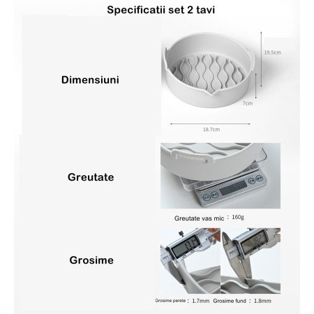 Set 2 tavi din silicon ecologic pentru air fryer Cyrax, temperatura maxima 230 grade, reutilizabile, reciclabile, cu manere anti-alunecare, fund antiaderent, 18.7 x 19.5 x 7 cm, gri