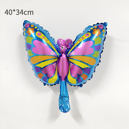 Balon din Folie Metalizata Cyrax, Mini Figurine, Model Fluturaș, 40x34cm, Ambalaj Individual, Pai Inclus, Umflare cu Aer si Heliu, Multicolor