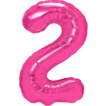 Balon din Folie Metalizata Cyrax, Figurina Cifra, Tema Aniversare 40 cm, Ambalaj Individual, Pai inclus, Umflare cu Aer sau Heliu, Roz, Cifra 2