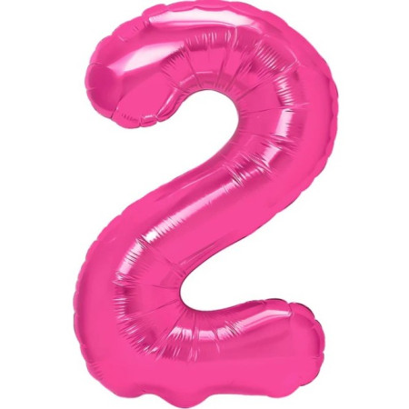 Balon din Folie Metalizata Cyrax, Figurina Cifra, Tema Aniversare 40 cm, Ambalaj Individual, Pai inclus, Umflare cu Aer sau Heliu, Roz, Cifra 2