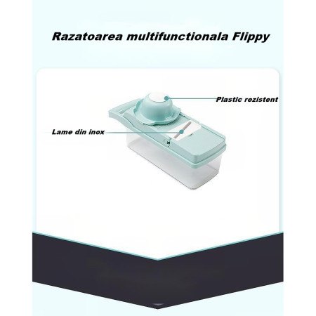 Feliator Multifunctional, Cyrax, Razatoare, 8 in 1, pentru Fructe si Legume, 10 Piese, Lame de Inox, Recipient Stocare, Separator Oua, Protectie Mana, ABS, 32.2x11.3 cm, Albastru/Alb