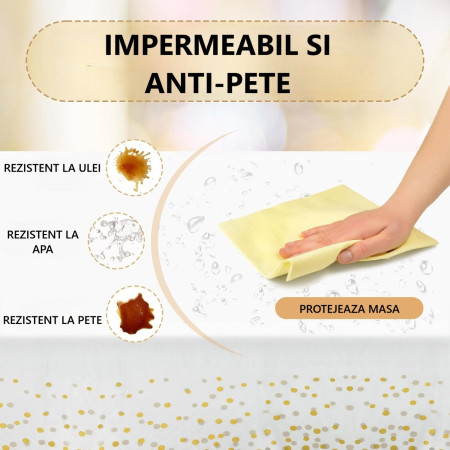 Fata de Masa, Cyrax, din PEVA, Imprimeu Buline Roz, 137 x 274 cm, Impermeabila, Fara Pete, Curatare Rapida, Negru