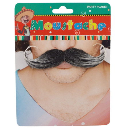 Mustata Falsa pentru Deghizari, Cyrax, Petreceri Tematice, din Panza, Autoadeziv, 13 x 4 cm, Model Grizonat 1, Negru/Alb