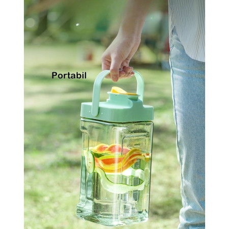 Dozator portabil pentru bauturi Cyrax, 3.5 litri, capac etans, duza deschidere/inchidere, recipent din plastic, gradat, filtru, maner, pentru diverse bauturi, 29.7 x 14.1 x 14.4 cm, verde