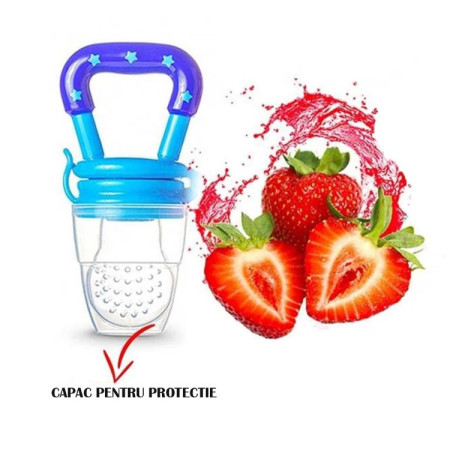 Suzeta pentru diversificarea alimentatiei/dentitie Cyrax, potrivit pentru fructe si piure proaspat, Albastru, fara BPA