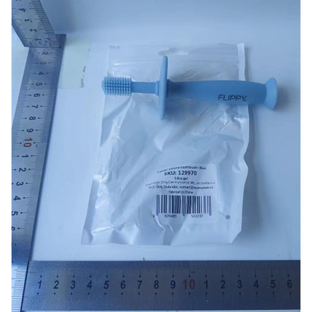 Periuta de Dinti din Silicon pentru Bebelusi, Cyrax, fara BPA, 360 Grade, Bariera Anti-Inghitire, Maner Ergonomic, 12.5 x 15 cm, Albastru