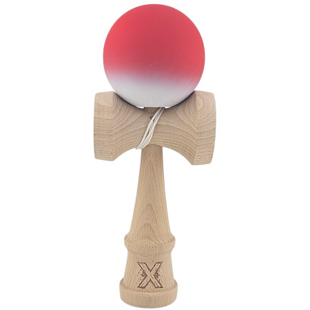 Kendama X Originala, Profesionala, Cyrax, din Lemn, Rubber Grip, 18 cm, Rosu/Alb
