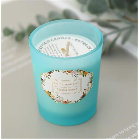 Lumanare Parfumata,  Model Pahar Albastru, Aroma de Lime si Busuioc, din Ceara de Soia, 6.2 x 5.2 cm, Albastru